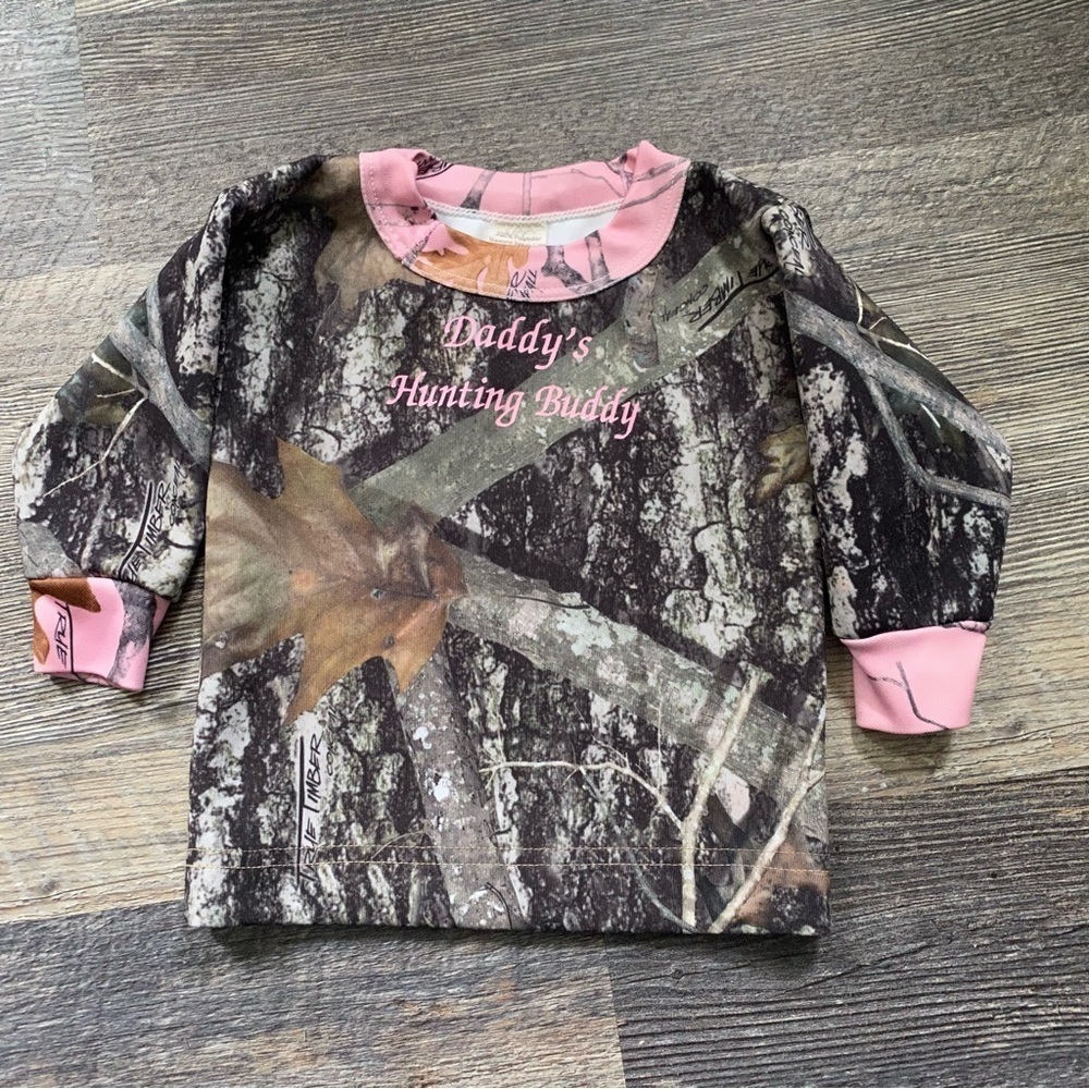 Daddy’s hunting buddy camo long sleeve shirt size 6-9 months